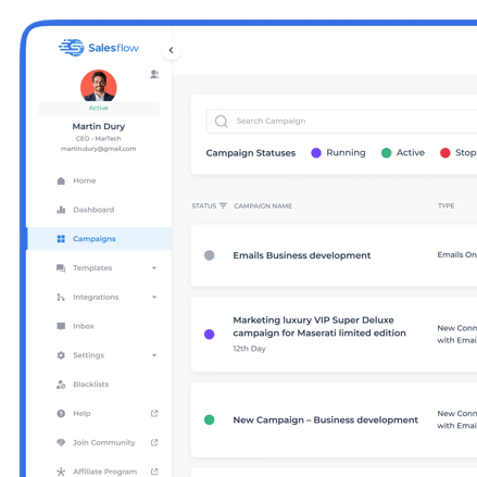 Graphic showing LinkedIn campaigns in Salesflow